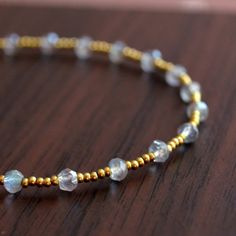 Labradorite Bracelet, Gold Filled, Slim Beaded Jewelry, Stacking, Genuine Grey Gemstone, Boho Bohemi Handmade Moonstone Beaded Bracelets For Gifts, Handmade Moonstone Beaded Bracelets As Gift, Spiritual Faceted Beads Bracelets For Festivals, Spiritual Faceted Beads Bracelet For Festivals, Gold Labradorite Beaded Bracelet, Spiritual Style, Bohemian Moonstone Bracelets With Round Beads, Handmade Adjustable Labradorite Beaded Bracelets, Hand-strung Crystal Bracelet With Round Beads For Festivals, Handmade Dainty Moonstone Beaded Bracelets