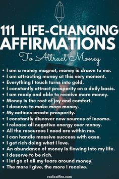 the 11 life - changing affirmations to attract money infographical poster