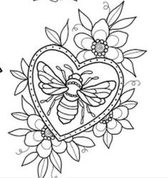 a heart with flowers and a bee on it, in the shape of a heart