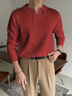 Russoo - Mens Casual Lapel High Stretch V-Neck Pullover Sweater: Classic Solid Color Retro Chic Knit for Spring and Fall Business Professional Men, Professional Outfits Men, Target Outfits, Khaki Tops, Casual Man, Mens Loungewear, Top Streetwear, Big And Tall Outfits, Teacher Outfits