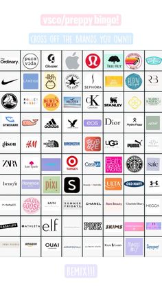 an image of a bunch of logos that are on the same page, with different colors and sizes