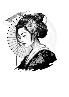 Geisha Sketch, Japanese Geisha Drawing, Geisha Design, Sakura Tattoo, Japan Tattoo Design, Boho Art Drawings