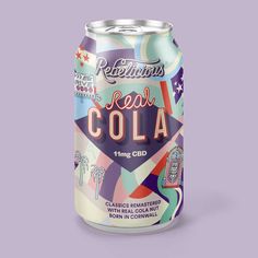 a can of soda on a purple background