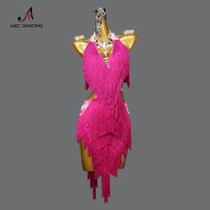 a mannequin wearing a pink dress with fringes