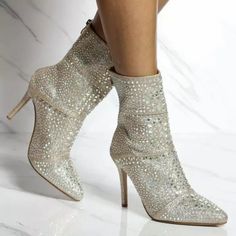 Brand New Without Box Fashion Women Bling Rhinestone Embellished Tall Ankle Boot Booties Stiletto Heel Size 8 Heel Height Is 4” Elegant Party Heels By Forever 21, Chic Silver Boots With Bling, Glamorous Rhinestone Ankle Boot Heels, Silver Ankle Boots With Rhinestones, Fitted Silver Boots With Rhinestones, Silver Fitted Rhinestone Boots, Glamorous Silver Boots For Party Season, Silver Bedazzled Boots With Pointed Toe, Silver Bedazzled Pointed Toe Boots