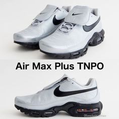 商品名 : NIKE AIR MAX PLUS TIENPO Wolf Grey and Black HM6850-001 ナイキ エアマックスプラス エアーマックスプラス ティエンポ ローカット スニーカー シューズ シルバー カラー：wolf grey black metallic silver   Nike  Air Max Plus（エア マックス プラス）をフットボールスパイク風にアレンジした新型モデル Air Max Plus Tiempo（エア マックス プラス ティエンポ）より、新色として“Wolf Grey”が登場。  Air Max Plus Tiempoは、1998年に初登場した通称“マップラ”ことAir Max Plusに、元ブラジル代表のロナウジーニョ（Ronaldinho）らが着用していたことで知られるフットボールスパイク Tiempo（ティエンポ）のシルエットと、スパイクによく見られる折り返し式のロングシュータンを融合。  そしてこの度噂されている“Wolf Grey”カラーは、艶やかなグレーのレザーアッパーに、TPUケージを連想させる波打つステッチパター Black Metallic, Nike Air Max, Metallic Silver, Nike Air, Nike, Grey