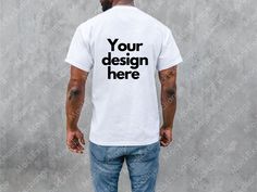 White Cotton T-shirt With Custom Logo, Short Sleeve T-shirt With Custom Logo For Streetwear, White Crew Neck Top With Custom Logo, Casual White Tops With Custom Logo, White Short Sleeve Top With Custom Logo, Minimal Background, Black Male Models, Selling Prints, T Shirt Mockup