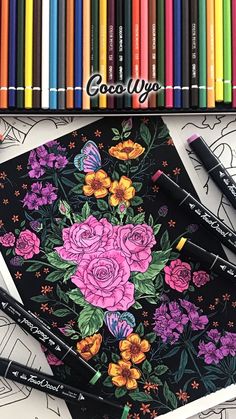 Midnight Garden Coloring Book - Colored Marker - by Coco Wyo Coco Wyo Coloring, Midnight Flowers, Animorphia Coloring Book, Animorphia Coloring