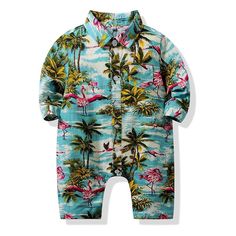 Baby Boys Beach Coconut Tree print Leisure Long Sleeve Romper Wholesale Baby Outfits - PrettyKid Summer Cotton Onesie With Floral Print, Playful Long Sleeve Onesie For Summer, Casual Printed Onesie For Playtime, Cute Floral Print Onesie For Summer, Playful Long Sleeve Summer Onesie, Cute Long Sleeve Summer Onesie, Long Sleeve Printed Onesie For Summer, Long Sleeve Printed Summer Onesie, Summer Long Sleeve Printed Onesie