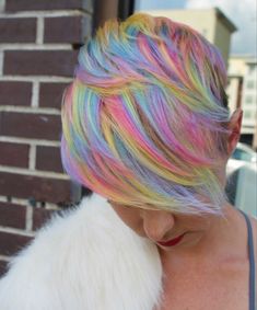 Prism Hair Color, Prism Hair, Rainbow Hair Ideas, Hair Ideas For Short Hair, Hair Stripes, Rave Hair, Vivid Hair Color