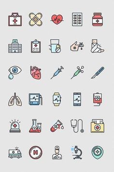 the medical icons are arranged in different colors and sizes, including one for each type of device