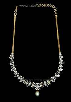 18 Karat Gold '3 in 1' White & Yellow Gold Polish Diamond Necklace with Color Stones & South Sea Pearls
  This Product has a Detachable Pendant which can be used as a separate Pendant with most Chains
  This Product has Inter Changeable Stones in the Necklace
  Length of the Pendant : 2.10 inches
  Width of the Pendant : 1.10 inches
 - 235-DN528 - in 35.400 Grams for USD $5887.41. 
Made in India by Totaram Jewelers Online this product is in Gold - 18 Karat Gold  & is an excellent gift for Adult Detachable Pendant, Dancing Diamond, Diamond Choker Necklace, Color Stones, Diamond Jewelry Designs, Fancy Diamonds, Diamond Chain, Gold Jewelry Indian, South Sea Pearls