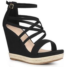 Looking for a stylish and comfortable pair of sandals to add to your wardrobe? Look no further than these ankle-strap espadrille platform sandals! These sandals feature a denim fabric for a casual look, with a single strap and strappy design at the upper, as well as an ankle strap and back zipper for easy wear. Plus, with an espadrille wedge heel and platform, these sandals offer just the right amount of height and style. The outsole is made of TPR, while the heel is made of PVC+TPR, making thes Trendy Open Toe Espadrille Heels, Trendy Espadrille Open Toe Heels, Casual Strappy Heels With Cushioned Footbed, Spring Strappy Wedge Sandals With Cushioned Footbed, Trendy Ankle Strap Espadrille Sandals, Trendy Espadrille Sandals With Ankle Strap, Trendy Ankle Strap Espadrilles, Adjustable Strappy Platform Wedge Sandals, Platform Espadrille High Heel Sandals