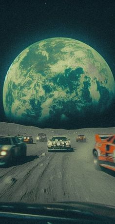 an image of cars driving in front of the earth