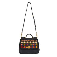 Calf leather tote detailed with pom-pom, mirror, charms and multicolour rhinestones embellishment, featuring a round top handle, a detachable and adjustable shoulder strap and a snapped fold-over top, a logo debossed plaque. Jacquard lining, one inner open pocket with hand mirror and one zipped pocket. Bottom protective feet. Gold-tone hardware. 100%Calf Leather Dimensions (inches): 11,8 x 8,3 x 4,7 Handle drop: 3,5 Drop: 21,7 Dimensions (cm): 30 x 21 x 12 Handle drop: 9 Drop: 55 Made in Italy Embellished Leather Top Handle Shoulder Bag, Luxury Multicolor Satchel With Detachable Handle, Designer Multicolor Embellished Bags, Designer Embellished Multicolor Bags, Luxury Multicolor Satchel With Handle Drop, Mirror Charms, Oversized Clutch, Pink Tote, Hand Mirror