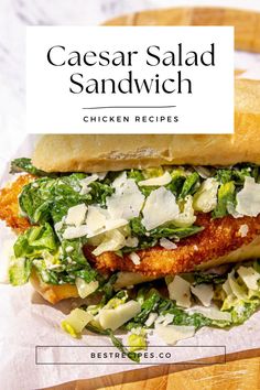 caesar salad sandwich with chicken, lettuce and parmesan cheese on it