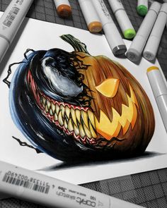 a drawing of a pumpkin with teeth on it