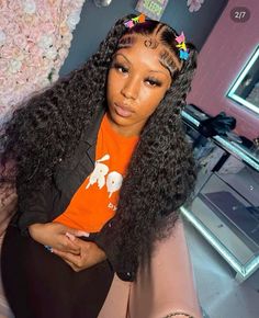 Style Deep Wave Wig, Styles On Curly Wig, Curly Wig Ponytail Hairstyles, Deep Wave Hair Styles, Concert Hairstyle, Water Wave Wig Hairstyles, Curly Wig Hairstyles, Bts Hairstyle