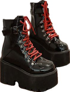 Casual Lace-up Platform Boots For Alternative Fashion, Lace-up Platform Boots For Alternative Fashion, Concert Platform Lace-up Boots, Platform Lace-up Boots For Concert, Red High-top Platform Boots For Party, Alternative Black Lace-up Platform Boots, Punk Style Lace-up Boots With Round Toe, Punk Lace-up Boots With Round Toe, Black Lace-up Platform Boots For Alternative Fashion