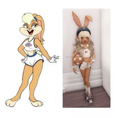 an image of a cartoon character and the same person in their underwears as they appear to be dolls