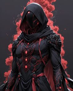 an illustration of a man in black and red armor