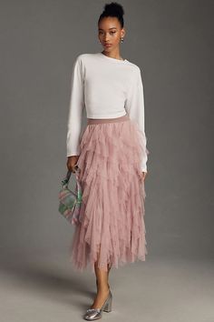 Pink Tulle Skirt, Tulle Midi Skirt, Latest Skirts, Skirt Trends, Style Finder, Anthropologie Skirt, Pink Tulle, Womens Dress Pants, Trendy Clothes For Women