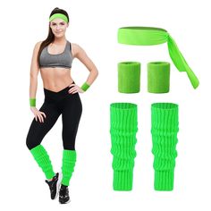 PRICES MAY VARY. Package Includes: 1 pair of green leg warmers, 1 pair of green wristbands and 1 green headband. Comfortable Material: The leg warmers 80s are made of premium Acrylic fibers. Neon leg warmers are soft and warm. Green bracelet is elastic and durable. Lines on the 80s leg warmers are delicate. The colors of neon green leg warmers, lime green headband and green bracelets are bright and vibrant. Exquisite knitting technology makes neon leg warmers for women 80s more firm and not easy 80s Workout Outfit For Women, Green Stretch Leg Warmers Casual Style, Casual Green Leg Warmers For Fall, Fitted Green Leg Warmers For Fall, One Size Green Leg Warmers For Winter, Green One Size Leg Warmers For Winter, Neon Leg Warmers, 80s Leg Warmers, Green Leg Warmers