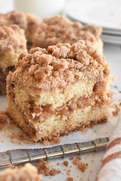 a piece of cake sitting on top of a cooling rack