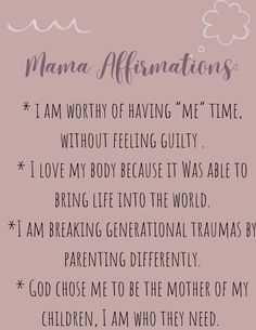 the poem for mama affirmations, written in pink and black on a pink background