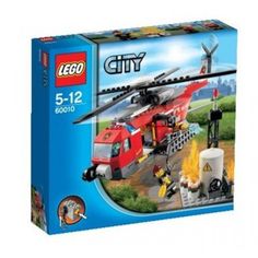 a box with a lego city helicopter and fire truck in it's packaging design