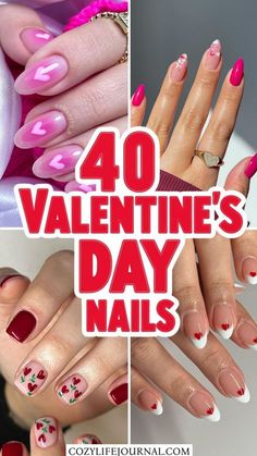 Nail Idea For Valentines Day, Valentines Day Nails Ombre, Red Heart French Tip, Valentines French Tip Nails, Valentines Day Nails With Initials, Conversation Heart Nails, Valentines Day Manicure, Neutral Valentines Nails, Valentines Day Nails Almond