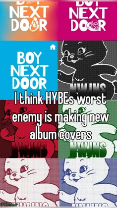 some type of poster with different colors and font on it's sides, including the words boy next door