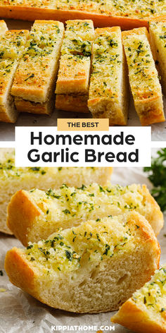 sliced garlic bread Easy Garlic Bread Recipe, Homemade Garlic Bread Recipe, Make Garlic Bread, Cheesy Garlic Bread, Summer Corn Salad, Baked Garlic, Soup Kitchen