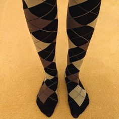 One Size (Runs Large), Opaque, Argyle Patterned Tights With Control Top Gray Stretch Knee-high Hosiery, Stretch Gray Knee-high Hosiery, Gray Full-length Fitted Tights, Gray Full Length Tight Tights, Full Length Tight Gray Tights, Fitted Gray Tights For Winter, Fitted Gray Winter Tights, Gray Winter Tights, Argyle Tights