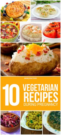 the cover of 10 vegetariann recipes during pregancy, with pictures of different dishes