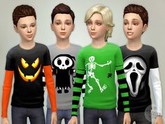 three male and two female mannequins wearing halloween sweaters