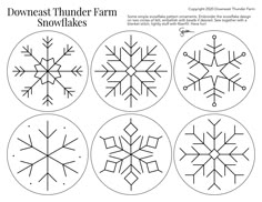 four snowflakes that have been drawn in the shape of different shapes and sizes