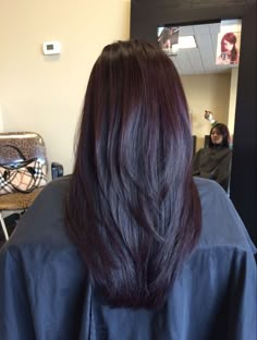 Layered Burgundy Hair, Dark Chocolate Brown Hair With Red Tint, Dark Cherry Coke Hair, Black Hair With Red Undertones, Dark Hair Colors For Fall, Blackish Red Hair, Dark Cherry Coke Hair Color, Reddish Black Hair, Dark Brown Burgundy Hair