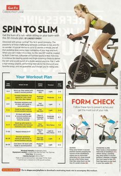 a woman is riding an exercise bike with instructions on how to use the spinning machine