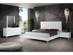 Angela Italian White Eco Leather 5pc Bedroom Set - Ornate Home Leather Bedroom, Modern Italian Design, White Bed Frame, Dresser And Mirror, White Bed, Bedroom Sets Queen, Dresser Mirror, Leather Bed, Ornate Furniture