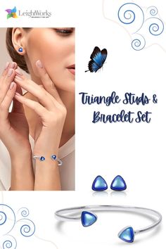 Love geometric, simple accessories? You’ll adore our triangle studs & bracelet set! Includes Triangle studs and Triangle bracelet. Perfect for any occasion. 💃💙✨ More colors are available, Buy now. #leightworks #geometricshapes #trianglestuds #trianglebracelet #crystalsofinstagram #crystallove #shopcrystals #jewelryaddict #crystalmagic #styleinspo #jewelry #jewelrysets #crystaladdication #inspiration #crystaljewelry #handmadejewelry #fashionjewelry Triangle Bracelet, Simple Accessories, Triangle Studs, Bracelet Set, Geometric Shapes, Buy Now