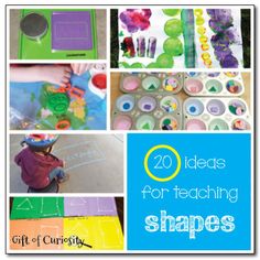 the collage shows different activities for teaching shapes and numbers, such as paper plates