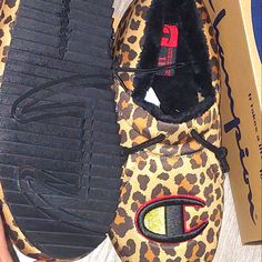 Brandnew Unique Super Cute Champion Leapord Print Size 11 Women For Outdoor Use Or Indoor If You Chose Champion Slides, Yellow Slides, Red Flip Flops, White Slides Sandals, Fashion Tennis Shoes, Champion Sneakers, Champion Shoes, Pink Flip Flops, White Slides