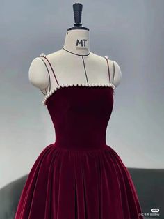 Tea Length Formal Dresses, Cute Spaghetti, Burgundy Homecoming Dress, Tea Length Prom Dress, Burgundy Evening Dress, Velvet Party Dress, Velvet Prom Dress, Spaghetti Strap Prom Dress