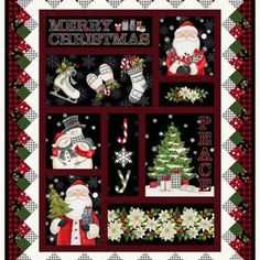 a christmas quilt with santa and snowmen