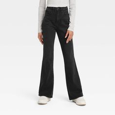 Women's High-Rise Flare Jeans - Universal Thread™ Black Wash 6 Short Casual High Rise Dark Wash Flares, Casual High Waist Flares For Fall, Casual High-waist Flares For Fall, High Rise Cotton Flares For Fall, Casual High Rise Flares For Fall, High Rise Flare Jeans For Fall, Casual High Waist Dark Wash Flares, Casual High Rise Cotton Flares, High Rise Black Flares For Fall