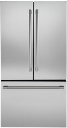 a stainless steel refrigerator freezer with two doors