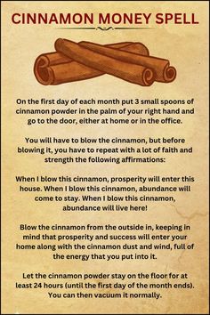 Cinnamon Blowing Day, Cinnamon Spell Uses, Cinnamon Powder Uses, Blow Cinnamon In Front Door Ritual, Rituals For Money, Cinnamon Blowing Ritual, Financial Stability Spell, Cinnamon Money Spell First Of The Month, Spells For The First Of The Month