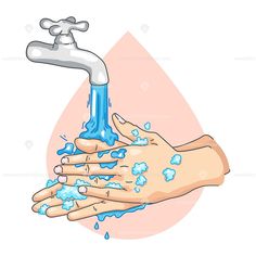 a person washing their hands with soap and water from a faucet that is dripping