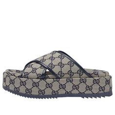 GUCCI WMNS GG Platform Slide Sandal 'GG Motif - Beige Blue' 692842-H6320-4061 (Women's/Thick Sole) Luxury Platform Slides, Blue Open Toe Gucci Sandals, Dakota Fanning, Platform Slides, Trendy Shoes, Slide Sandals, Gucci, Sandals, Gifts